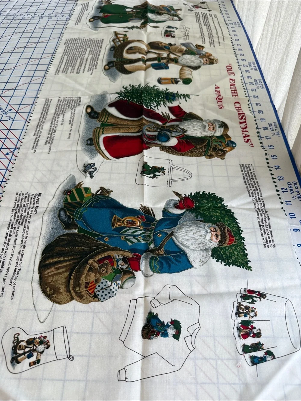 Vintage Olde Father Christmas Fabric Applique Panel Victorian Santa Uncut